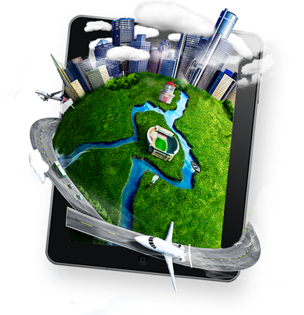 Picture - very nice and friendly World growing from tablet..